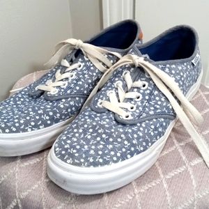 VANS Shoes Blue and white mini flowers Sz 9.5